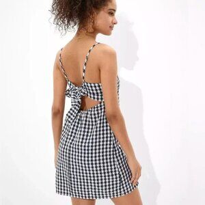 American Eagle Navy and White Gingham Tie-back Sundress